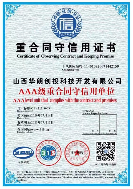 重合同守信用证书